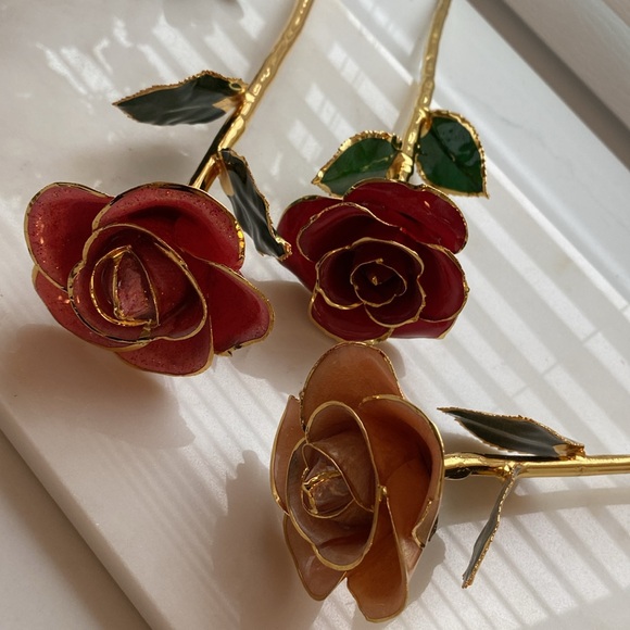 Gorgeous Steven Singer  24 Karen Gold dipped Roses🌹set of 3 Certified Real Gold🥀 - Picture 13 of 13